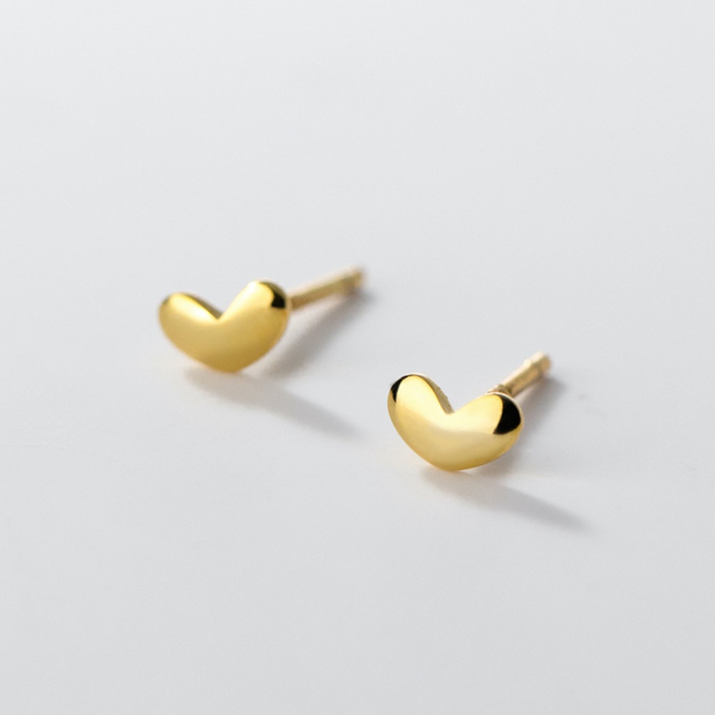 Sterling Silver Gold Heart Earrings Pretty Heart Stud Earrings